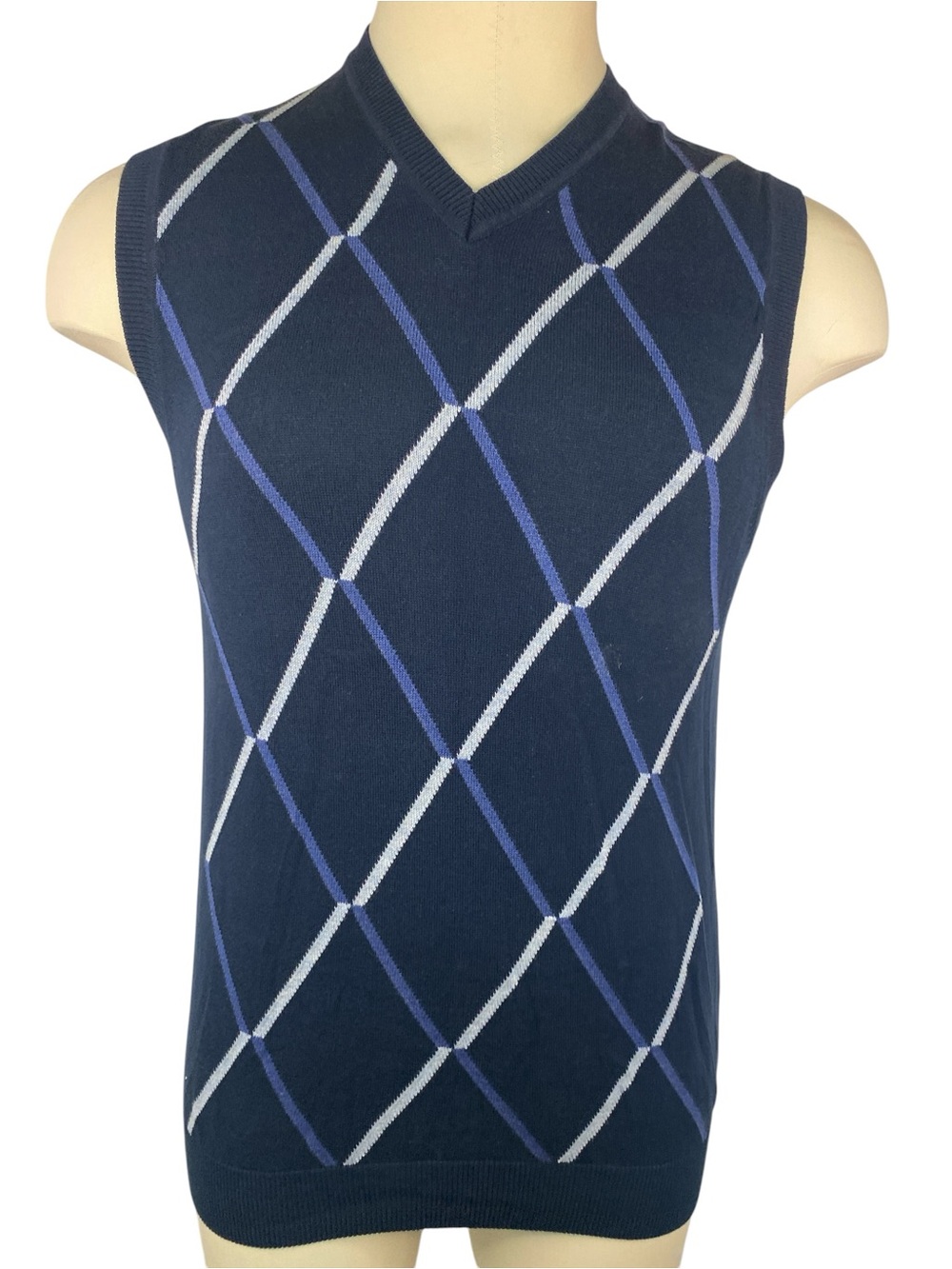 Roundtree & Yorke Navy Argyle V-Neck Sweater Vest Men’s Small